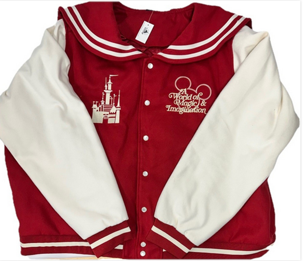 Disney Park Disney World Varsity Letterman Jacket Red White Sailor Collar Large